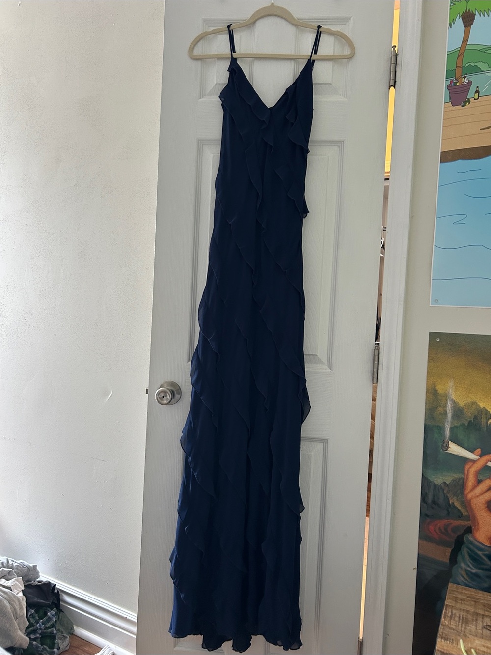 B Darlin Navy Ruffled Slip Maxi Dress